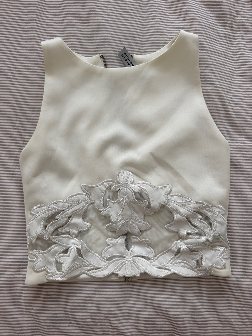 Cecico Cream Embroidered Applique Crop Top